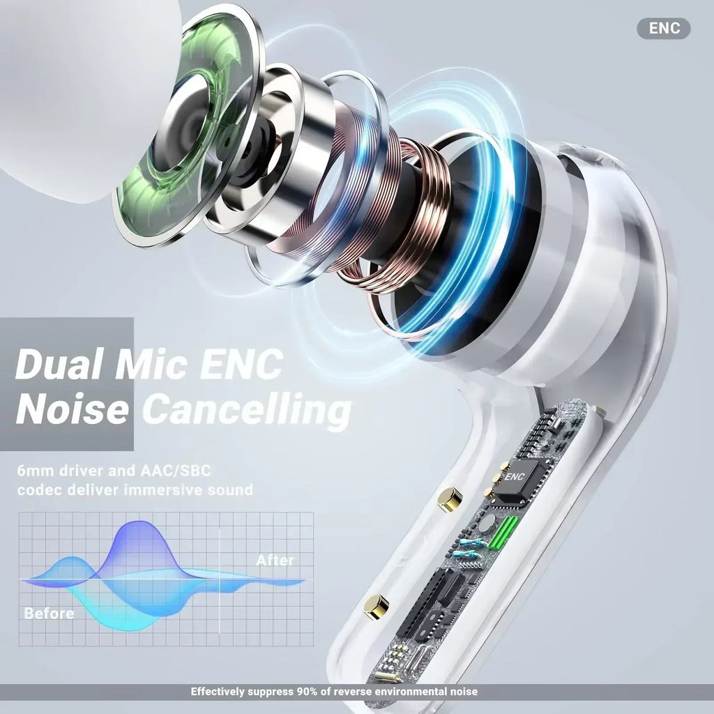 CrystalBeats BT30: Transparent TWS Bluetooth 5.3 Earbuds with Digital Display & Noise Canceling